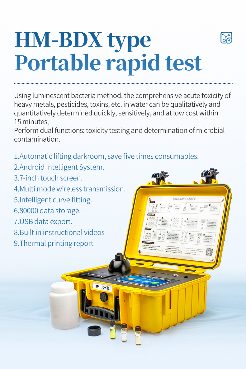 HM-BDX portable rapid test yellow rugged case with nine key features and reagent bottles