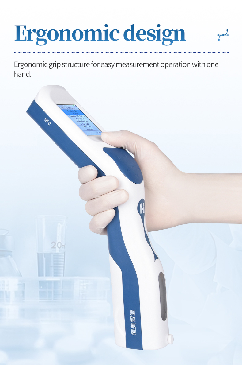 HM-DS ergonomic grip handheld densitometer held in single hand operation