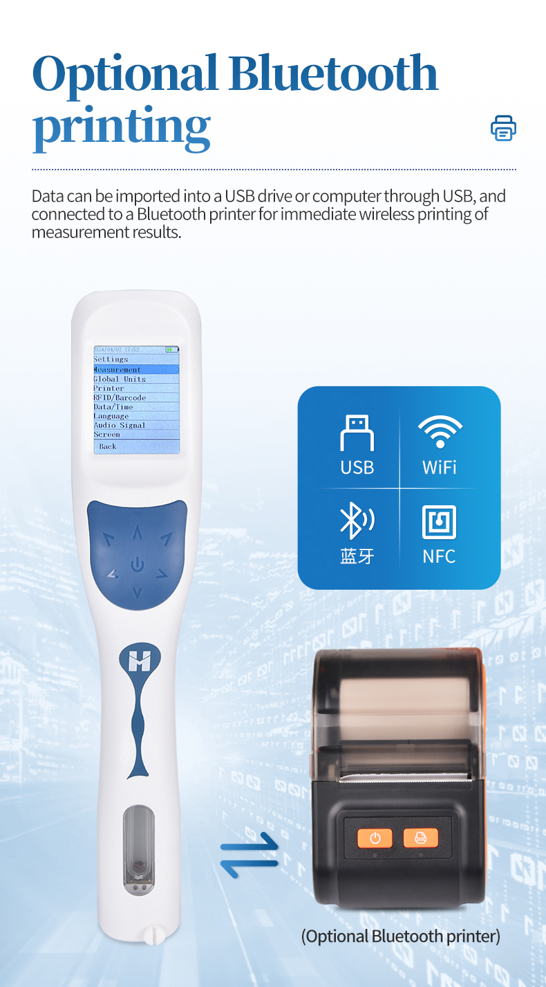 HM-DS density meter with optional Bluetooth thermal printer and USB Wi-Fi NFC