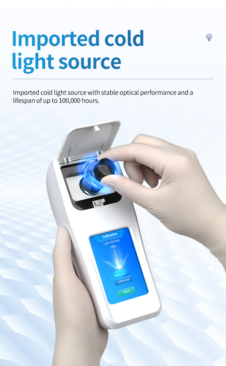 HM-SCOD imported cold light source emitting blue glow inside sample measurement chamber