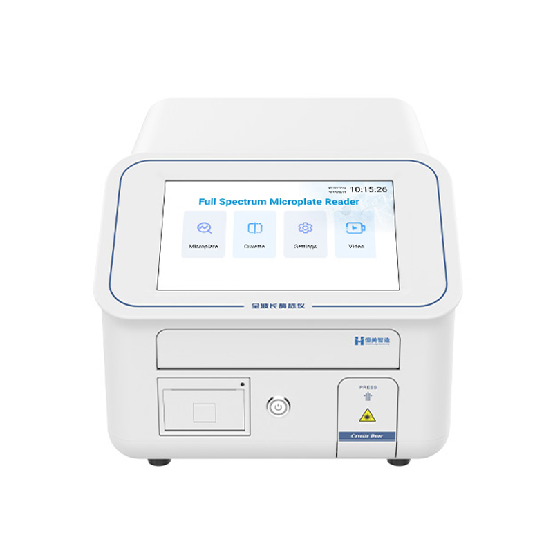 HM-96Q microplate reader touchscreen interface showing measurement results and kinetic graphs