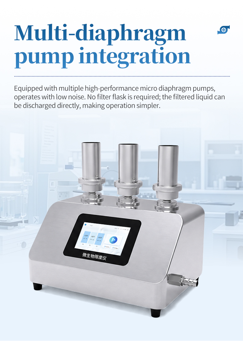 Dual diaphragm pumps with direct discharge manifold inside L304 stainless steel six-channel enclosure