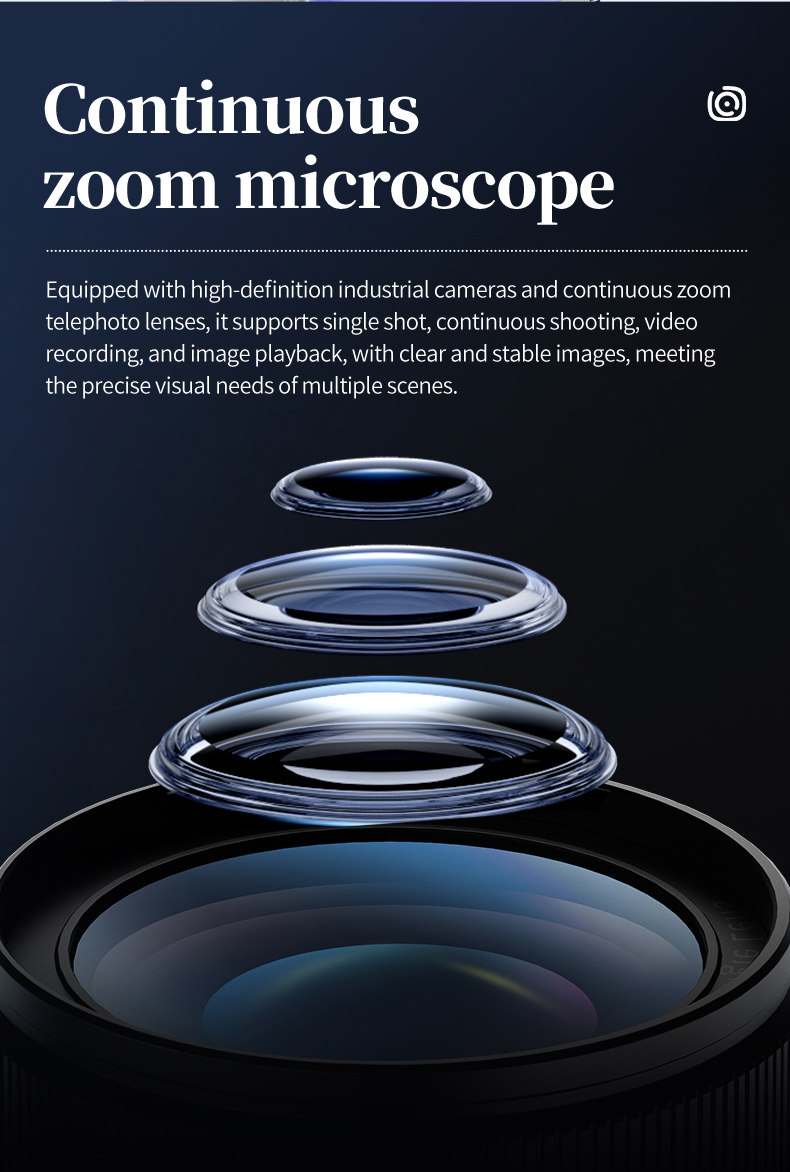 Continuous zoom microscope with HD industrial camera and telephoto lens for precise visual measurement