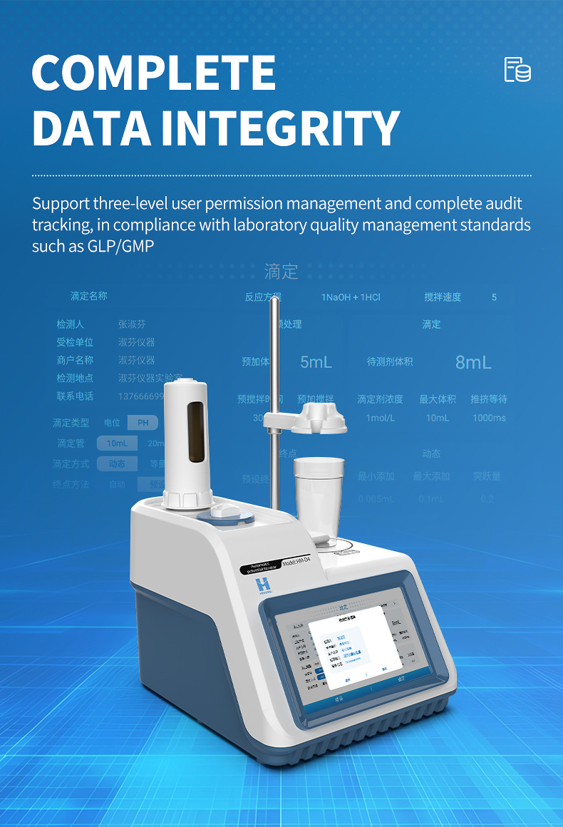 GLP GMP compliance display showing three-level permission structure and audit trail configuration