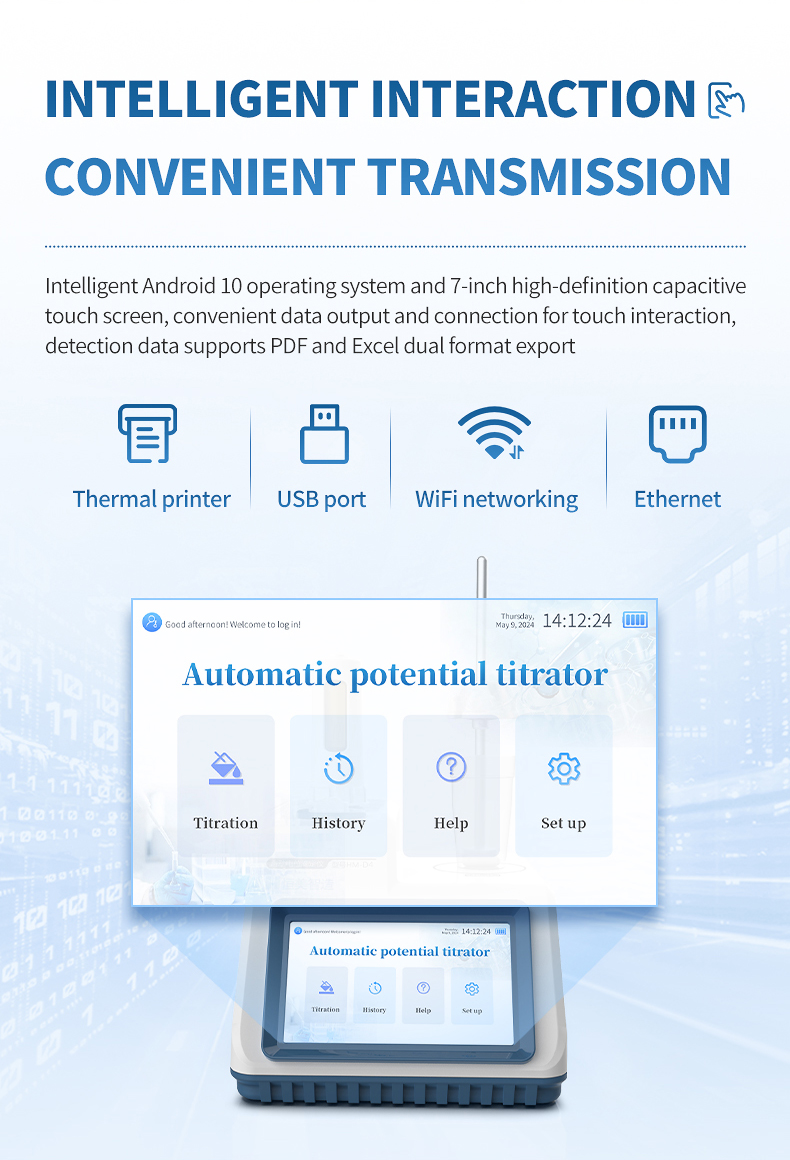 Smart laboratory connectivity with Android 10 interface thermal printer USB WiFi and Ethernet data transmission options