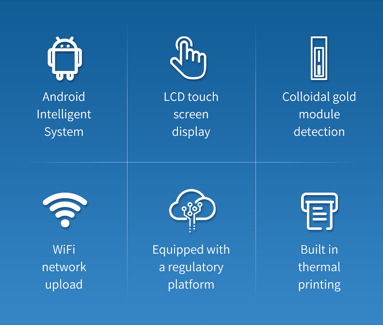 HM-JDSY feature icons showing Android system LCD touch colloidal gold WiFi and thermal printing capabilities