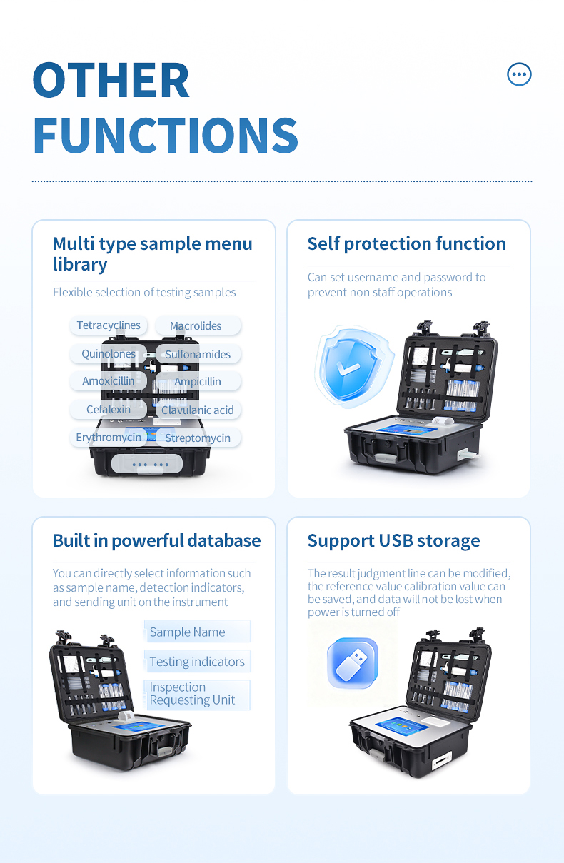 HM-JDSY additional functions including sample menu database self-protection settings and USB storage export