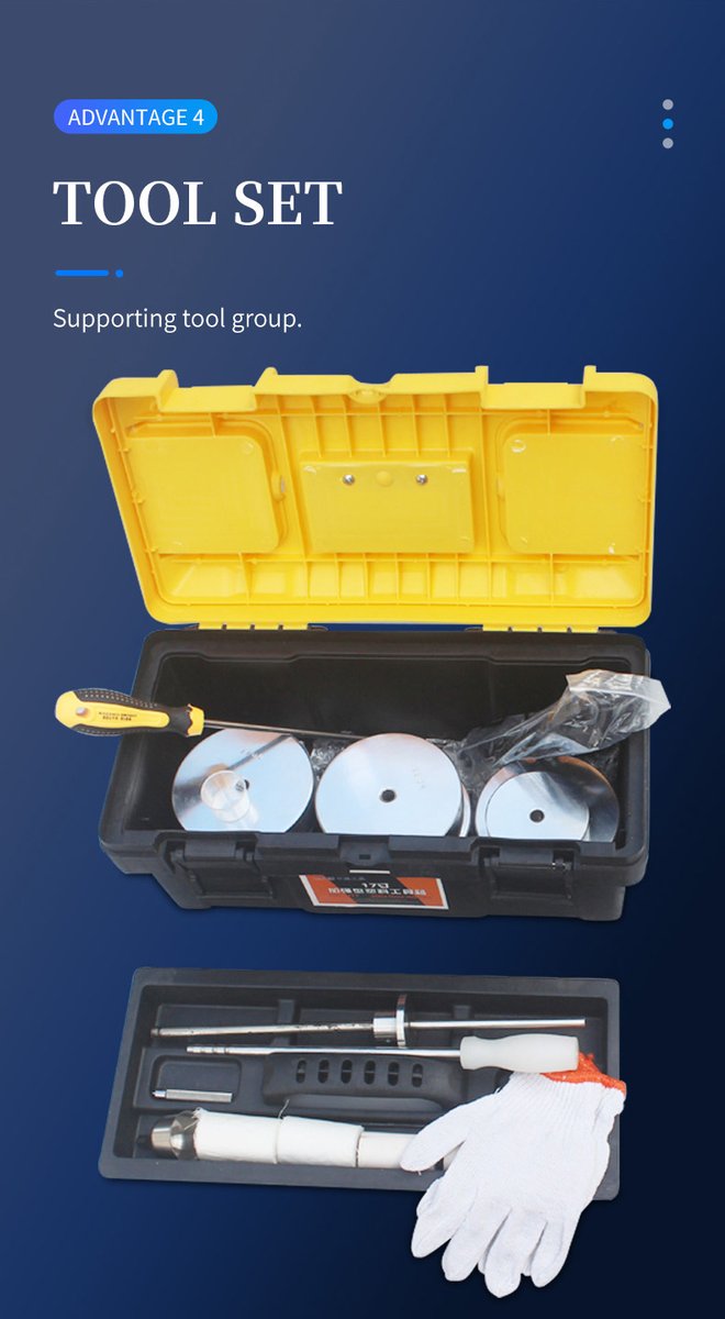 Professional tool set with two-tone toolbox containing screwdriver accessories cleaning rods and safety glove