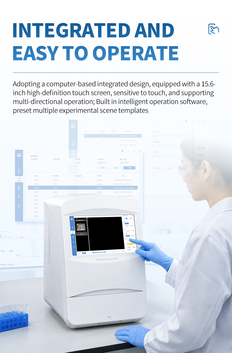 Laboratory operator using HM-CL-4 touchscreen for gel and blot imaging