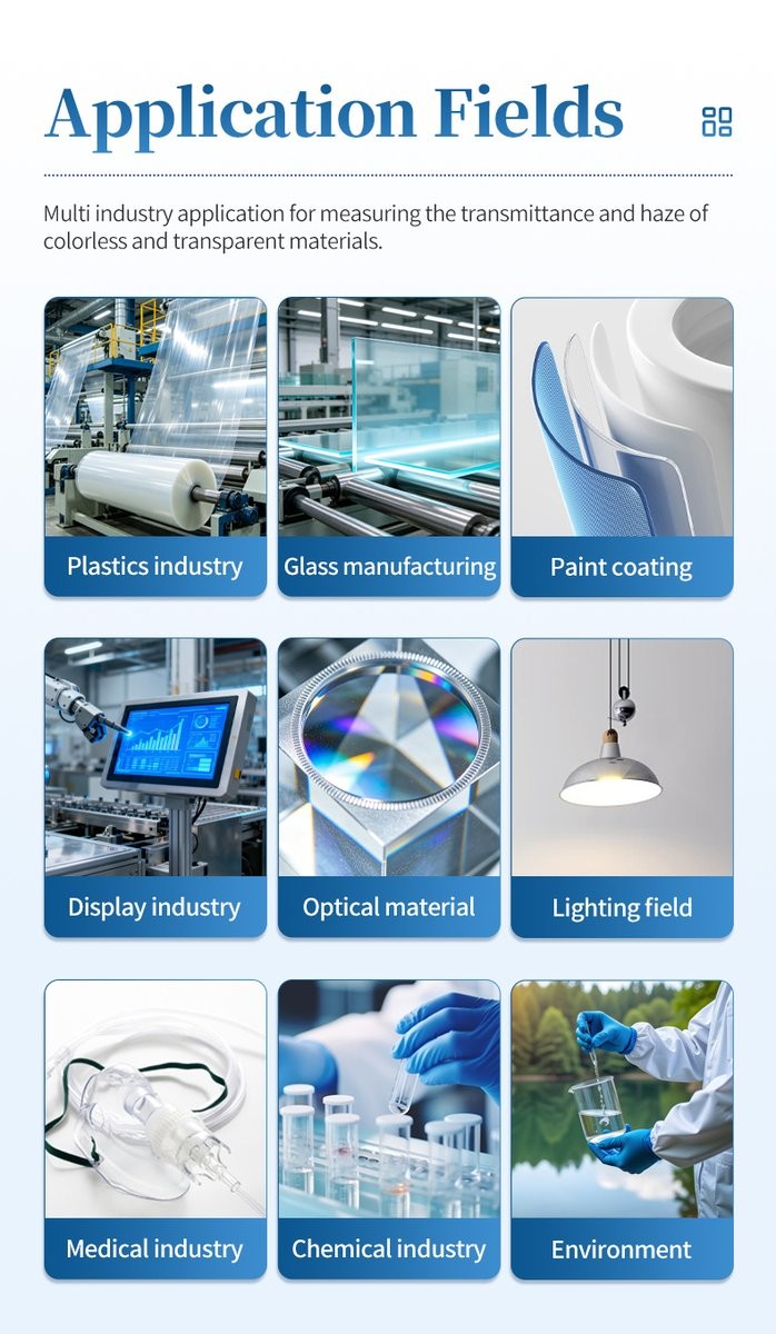 Application areas diagram covering plastics glass coatings display optical and medical industries