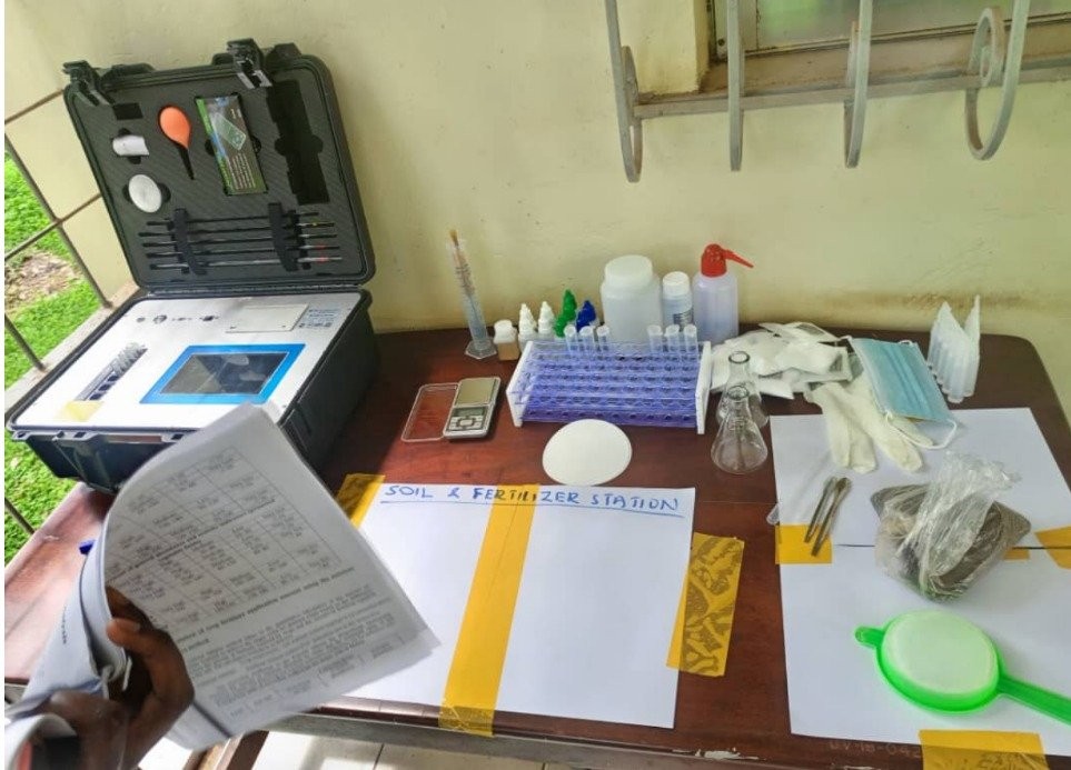 HM-GT1 soil nutrient test kit set up at a soil and fertilizer station in Botswana