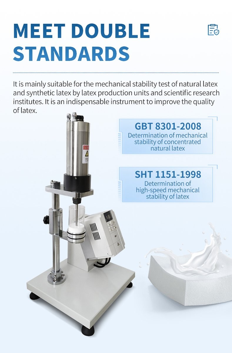 Dual standard compliance graphic for GB/T 8301-2008 and SH/T 1151-1998 latex testing