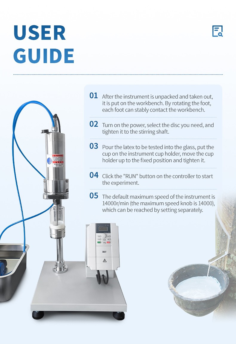 Five-step operating guide with cooling water bath and natural latex collection bowl