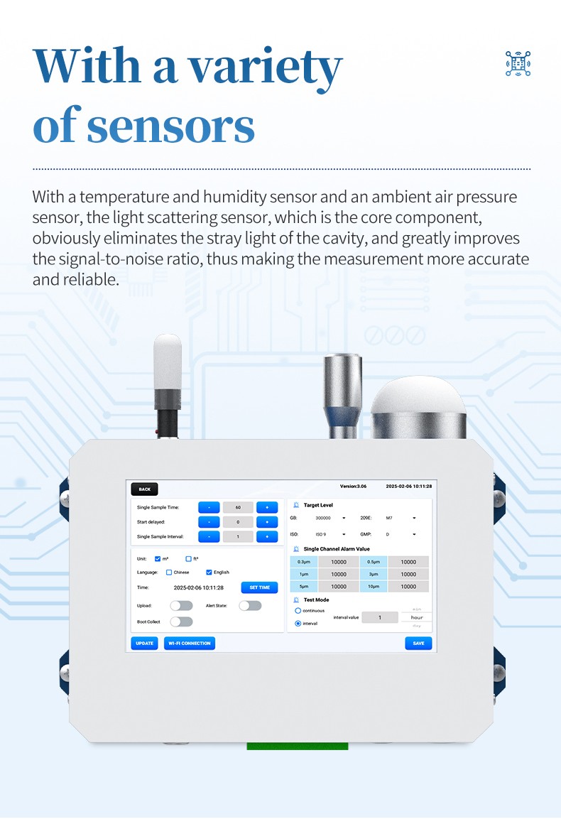 HM-CLZ1 settings page for target cleanliness level and channel alarm values
