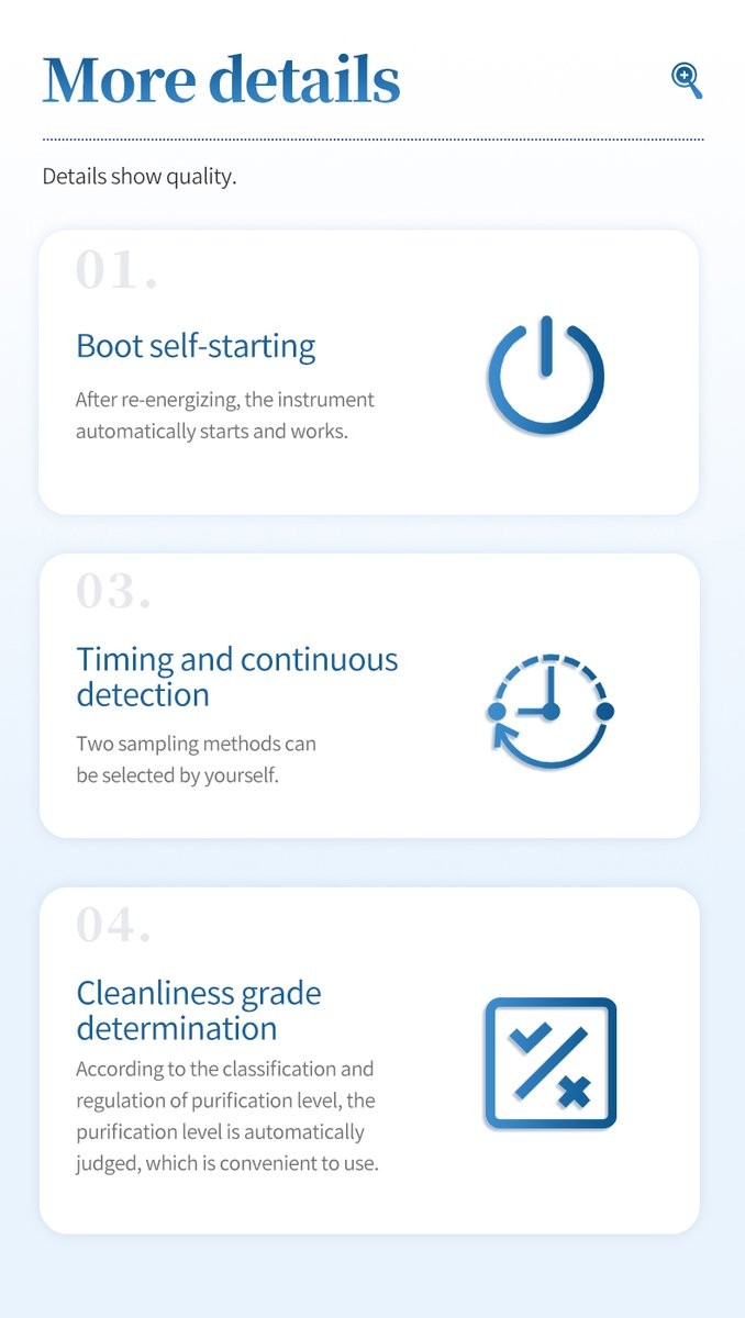 Boot self-start timed sampling and cleanliness grade judgment detail cards