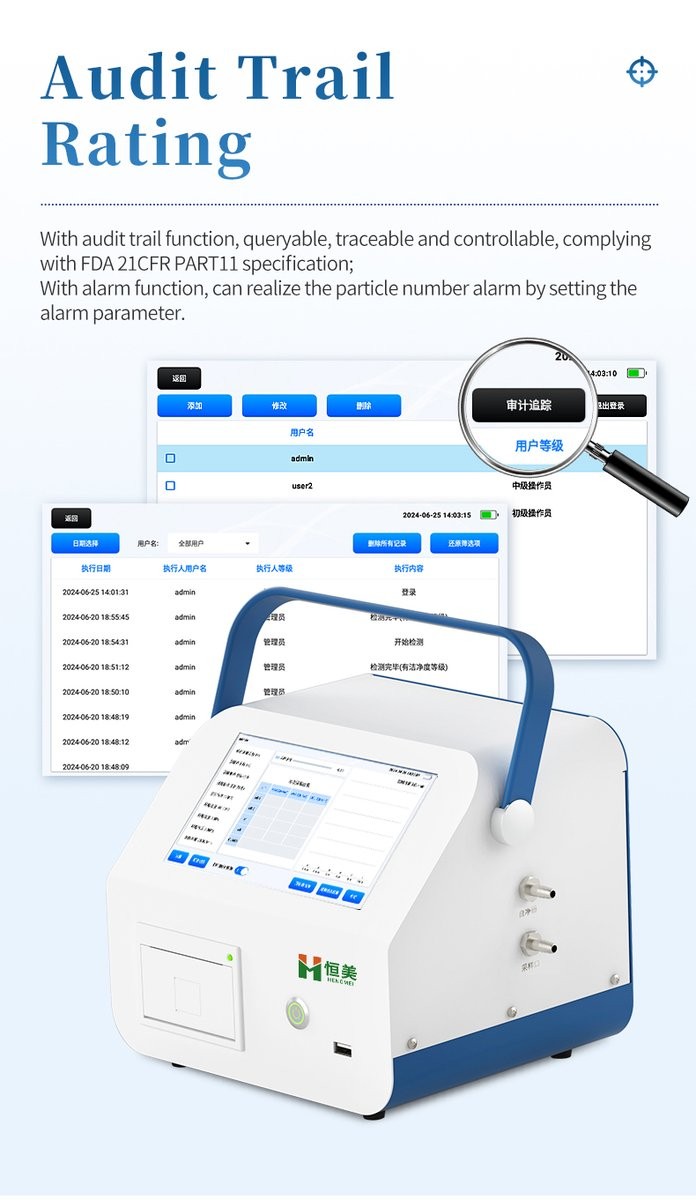 HM-CL3 audit trail interface with user management log and FDA 21CFR PART11 compliance