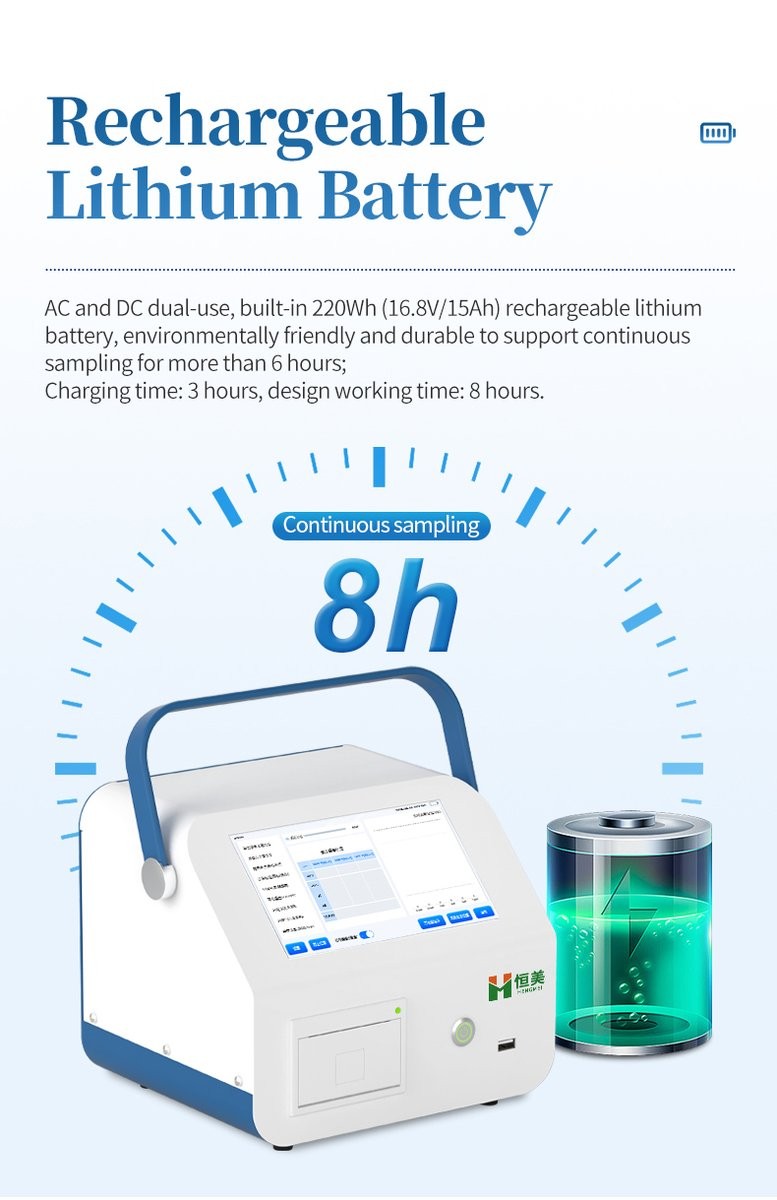 HM-CL3 rechargeable lithium battery system supporting eight hours continuous high-flow sampling