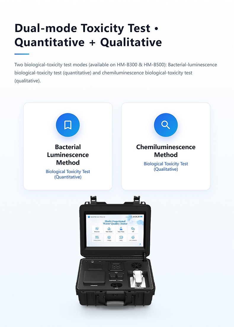 Dual-mode biological toxicity testing module on the HM-B500 for quantitative and qualitative water safety assessment