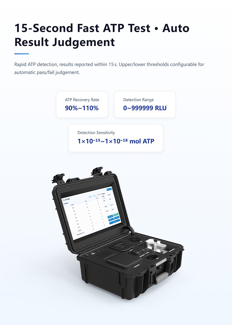 ATP rapid detection module on the HM-B500 delivering 15-second hygiene verification with automatic pass fail