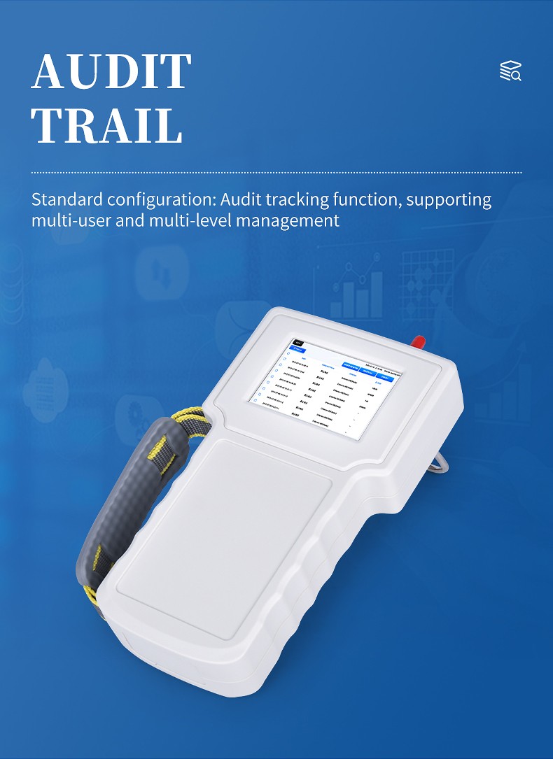 HM-SCL handheld counter audit trail interface showing multi-user permission management and login records