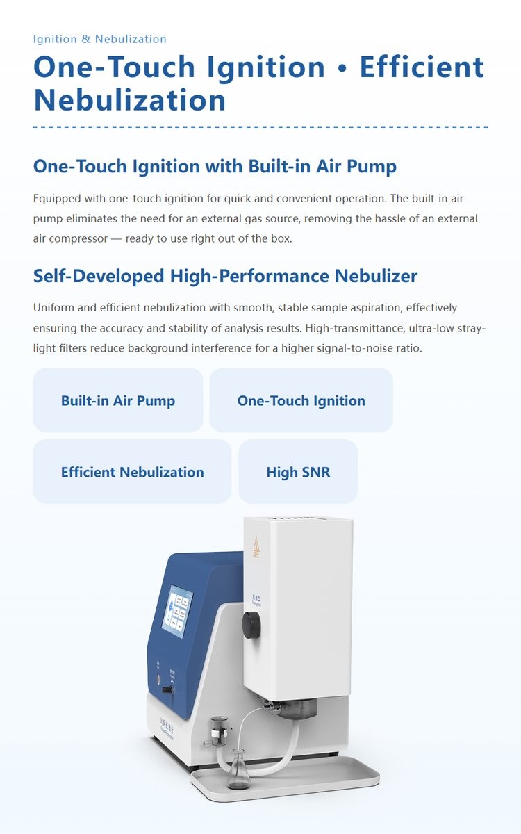 HM-FP3C flame photometer one-touch ignition system with built-in air pump and high-performance nebulizer