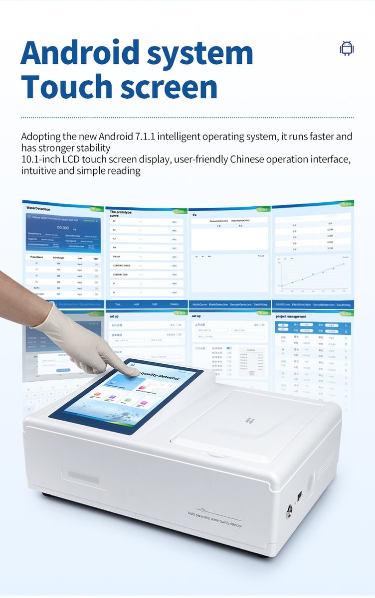 HM-T100L touchscreen displaying multi-parameter selection menu with built-in tutorial video support
