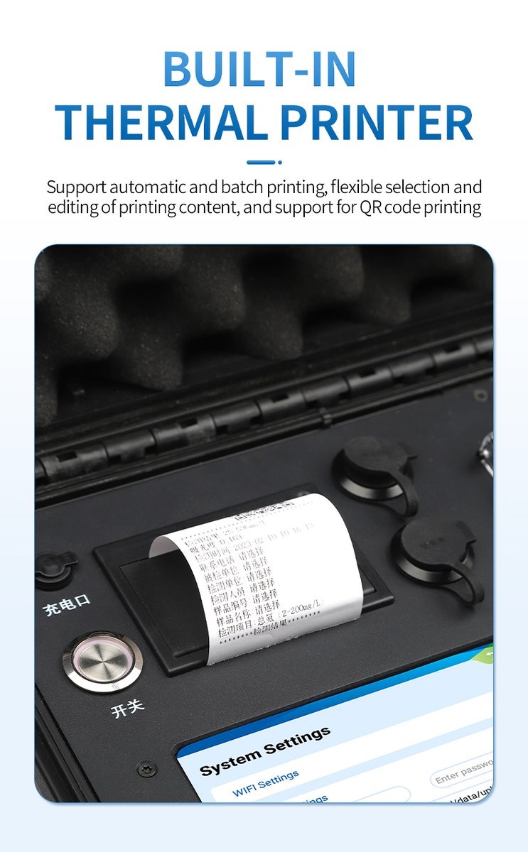 Integrated thermal printer outputting detection report with QR code and sample identification data