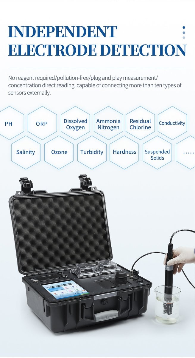 Sensor probes measuring pH dissolved oxygen and conductivity directly in the water sample