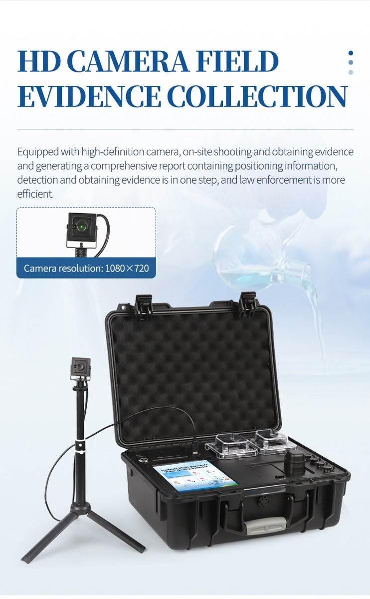 HD camera on tripod documenting field conditions during on-site water quality sampling