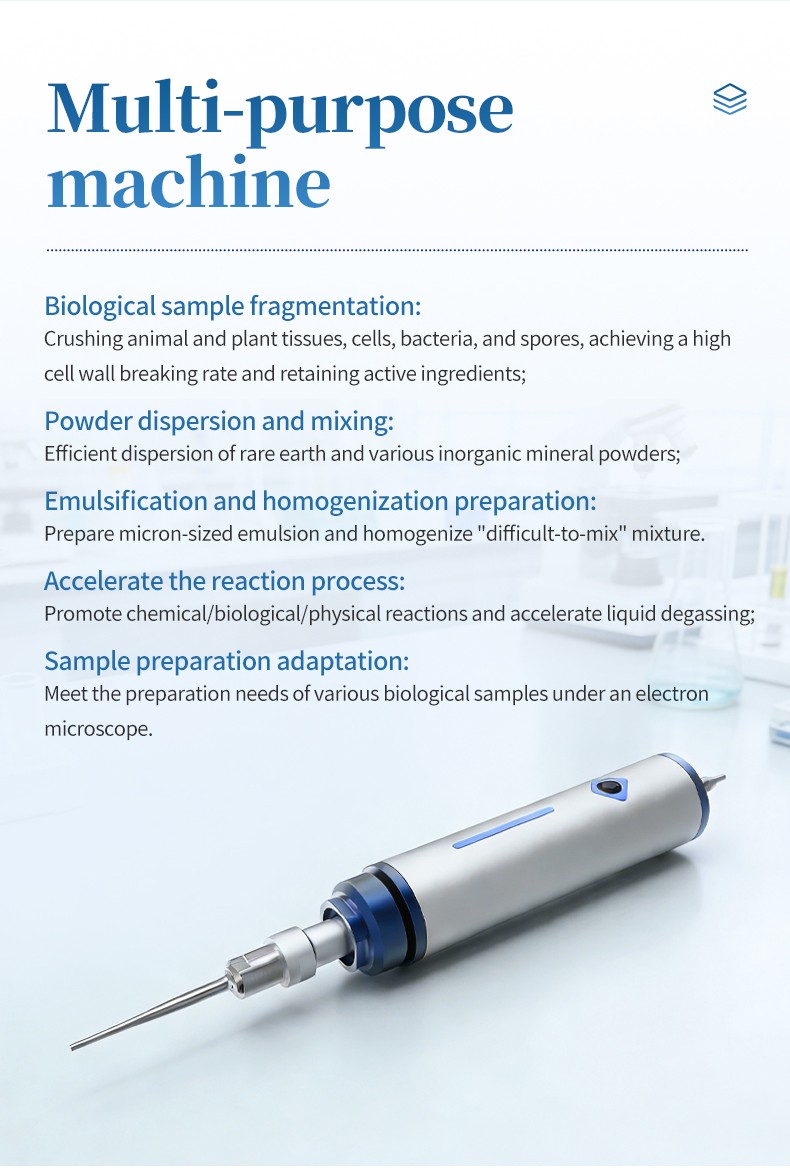 Handheld ultrasonic disruptor for multipurpose laboratory processing