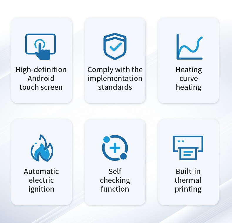 Open tester features showing heating ignition self-check and thermal printing