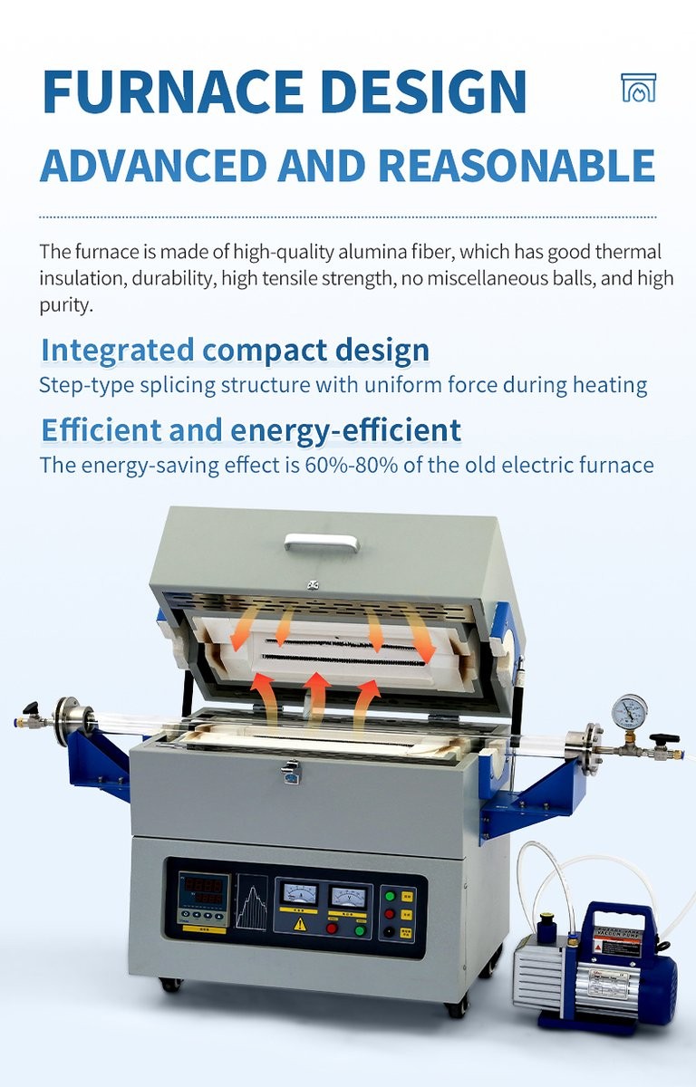 Open vacuum tube furnace showing alumina fiber insulation and chamber structure