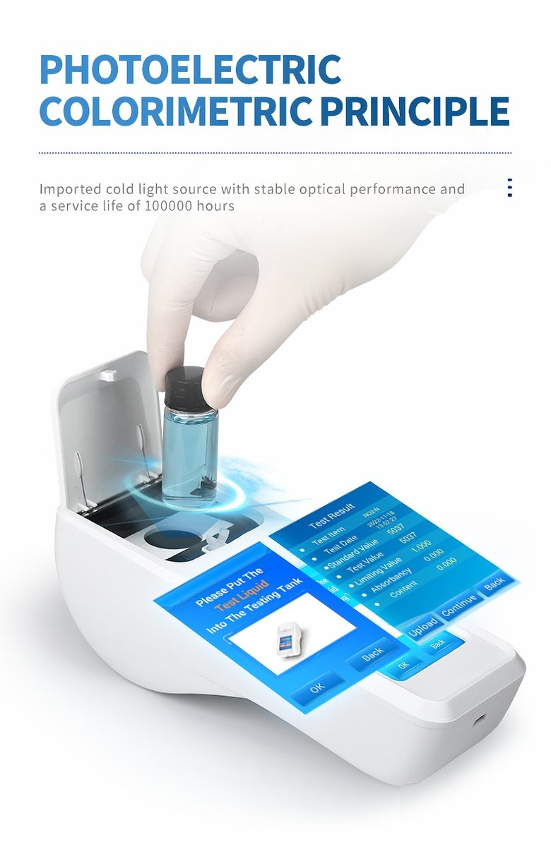 Operator inserting sample vial into optical chamber utilizing photoelectric colorimetric detection principle