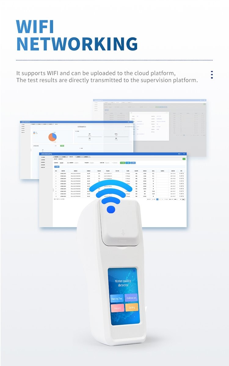 Handheld water quality tester with WiFi connectivity for wireless cloud platform data synchronization