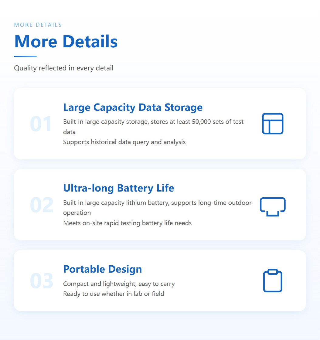 Hardware specification highlights featuring 50000 data memory and ultra-long battery life