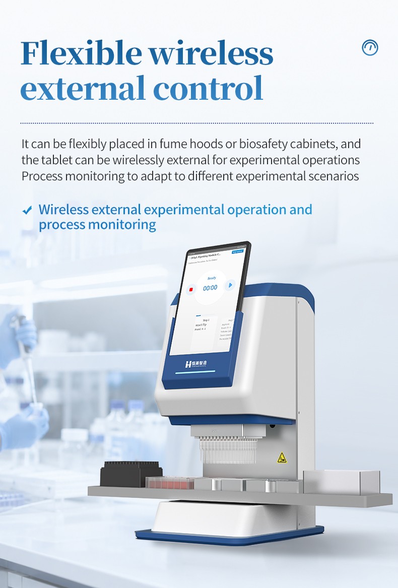Workstation placed inside biosafety cabinet with external wireless tablet control