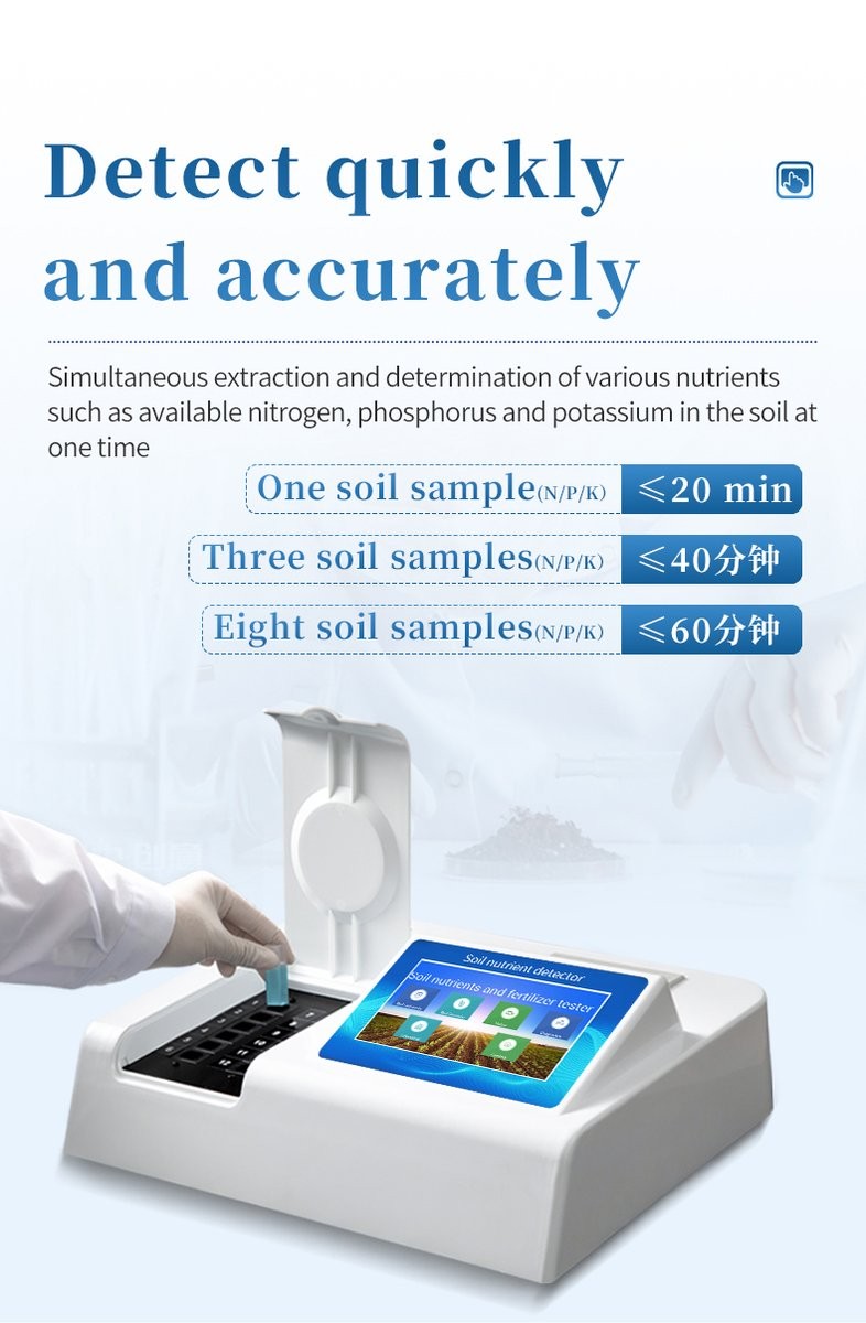 Testing speed workflow demonstrating single soil sample NPK extraction in 20 minutes and 8 samples within 1 hour