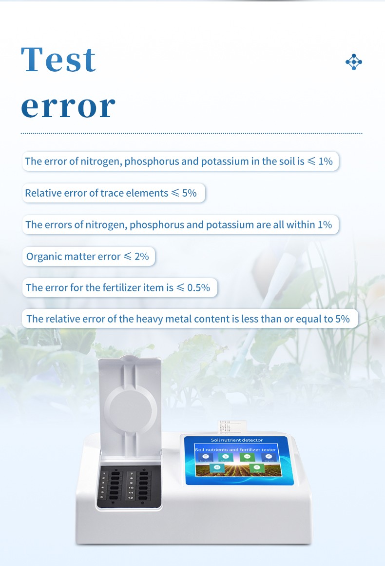 Testing accuracy and repeatability specifications of the desktop soil nutrient tester complying with agricultural standards