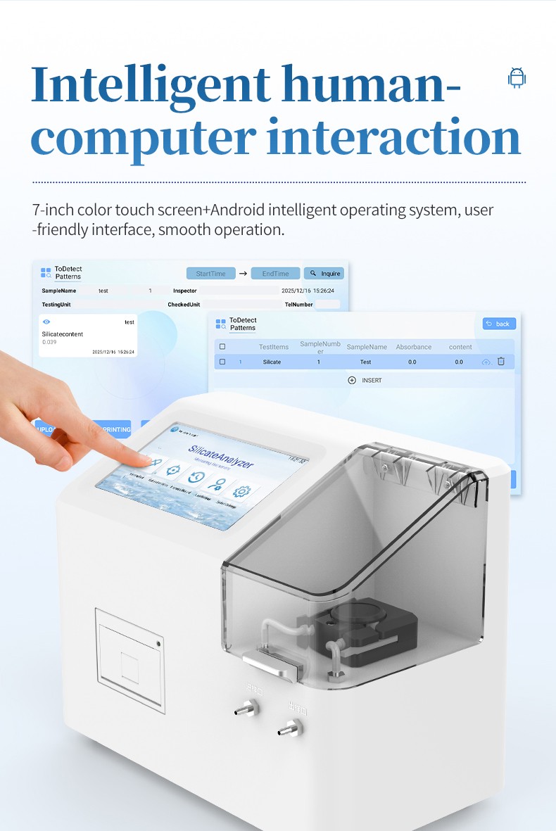 Analyzer seven-inch color touch screen and Android user interface