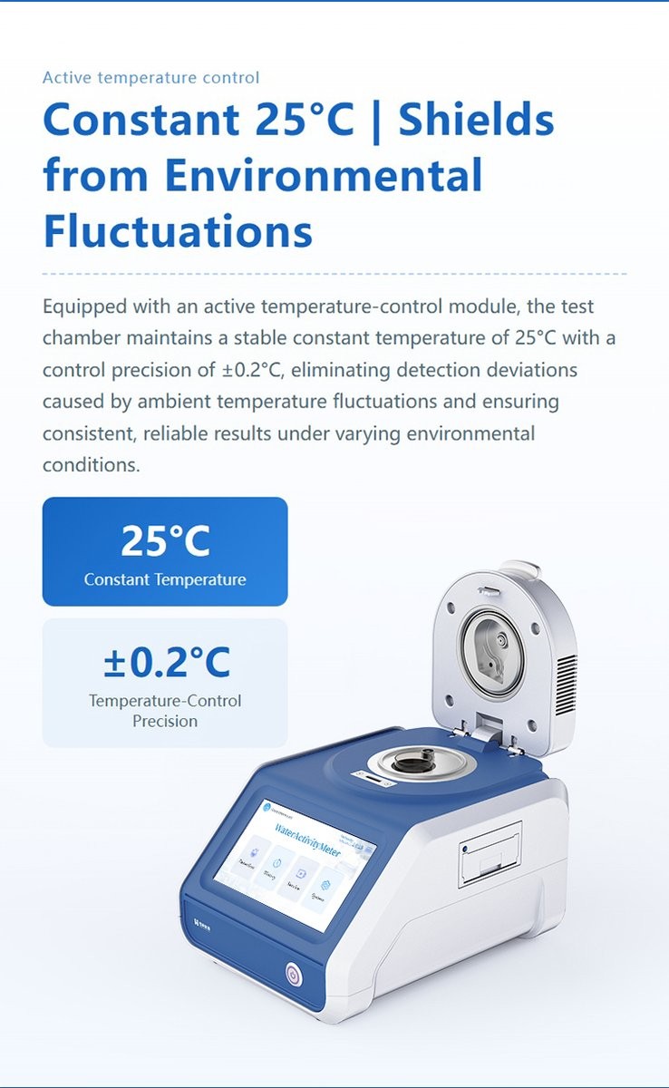 Active temperature control chamber maintaining 25 degrees Celsius constant temperature with plus-minus 0.2 degrees precision