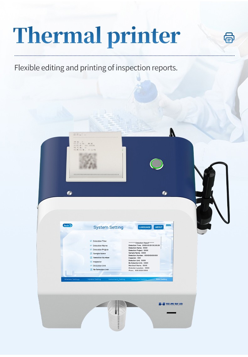 Built-in thermal printer and test report interface