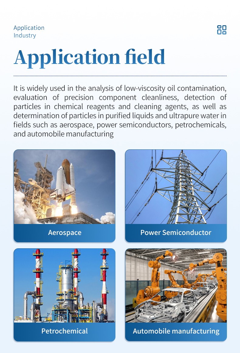 Low-viscosity liquid particle testing application illustrations